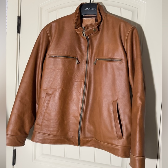 VINTAGE TAN LEATHER JACKET MEDIUM - Picture 3 of 9
